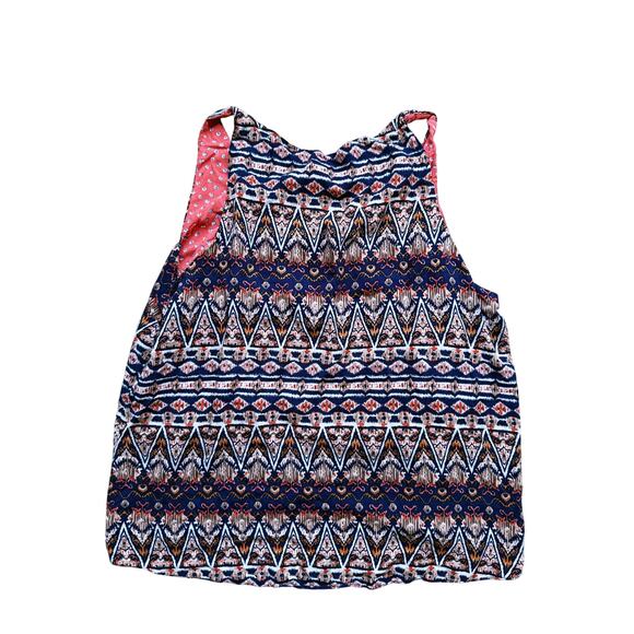 Lucy & Laurel Layered Contrast Print Rayon Tank Top Blue White Large - Picture 3 of 4